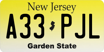 NJ license plate A33PJL