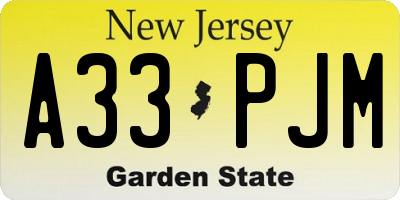 NJ license plate A33PJM