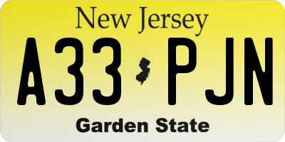 NJ license plate A33PJN