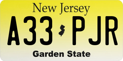 NJ license plate A33PJR