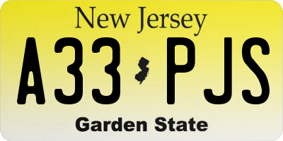 NJ license plate A33PJS