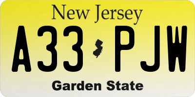 NJ license plate A33PJW
