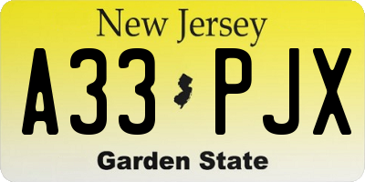 NJ license plate A33PJX