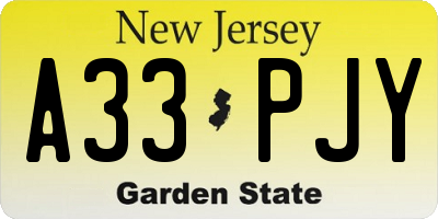 NJ license plate A33PJY