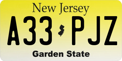NJ license plate A33PJZ
