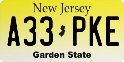 NJ license plate A33PKE