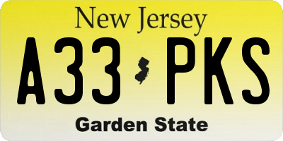 NJ license plate A33PKS