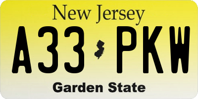 NJ license plate A33PKW