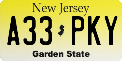 NJ license plate A33PKY