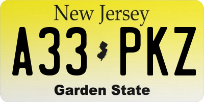 NJ license plate A33PKZ