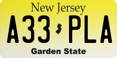NJ license plate A33PLA