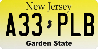 NJ license plate A33PLB