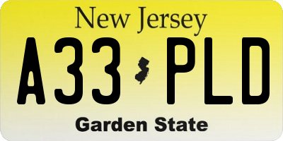 NJ license plate A33PLD