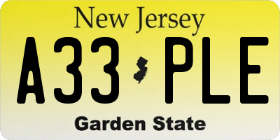NJ license plate A33PLE