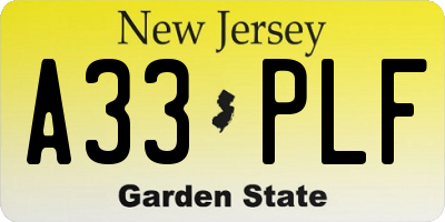 NJ license plate A33PLF