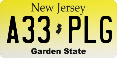 NJ license plate A33PLG