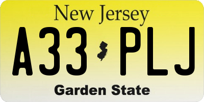 NJ license plate A33PLJ