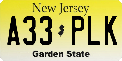 NJ license plate A33PLK
