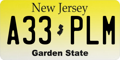 NJ license plate A33PLM