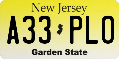 NJ license plate A33PLO