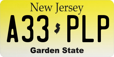 NJ license plate A33PLP
