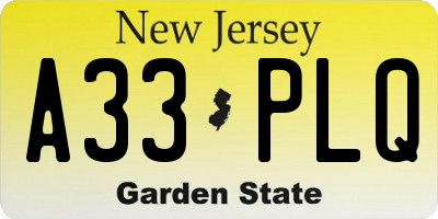 NJ license plate A33PLQ