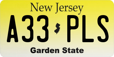 NJ license plate A33PLS