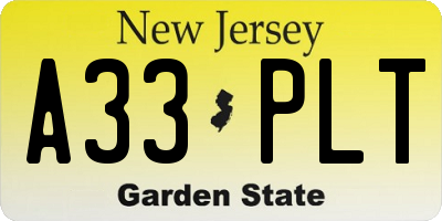 NJ license plate A33PLT