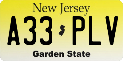 NJ license plate A33PLV