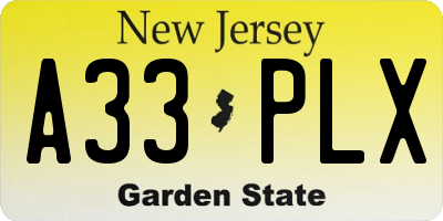 NJ license plate A33PLX