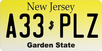 NJ license plate A33PLZ