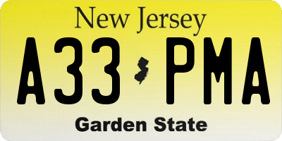 NJ license plate A33PMA