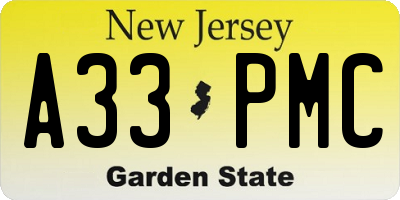 NJ license plate A33PMC