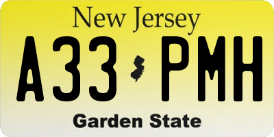 NJ license plate A33PMH