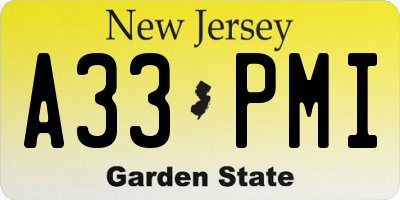 NJ license plate A33PMI