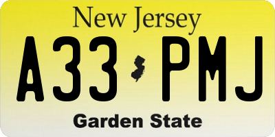 NJ license plate A33PMJ