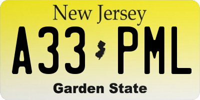 NJ license plate A33PML