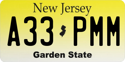 NJ license plate A33PMM