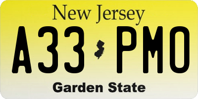 NJ license plate A33PMO