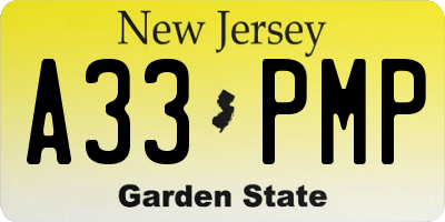 NJ license plate A33PMP