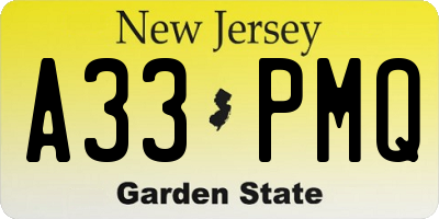NJ license plate A33PMQ