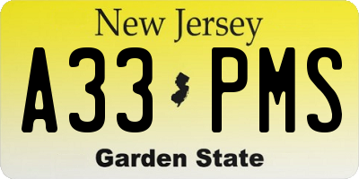 NJ license plate A33PMS