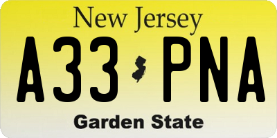NJ license plate A33PNA