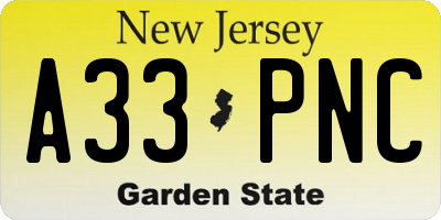 NJ license plate A33PNC