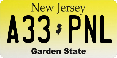 NJ license plate A33PNL