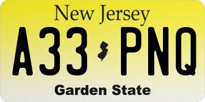 NJ license plate A33PNQ