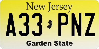 NJ license plate A33PNZ