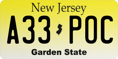 NJ license plate A33POC