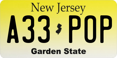 NJ license plate A33POP