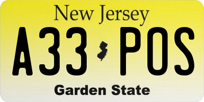 NJ license plate A33POS